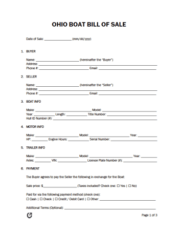 Ohio Boat Bill of Sale Form