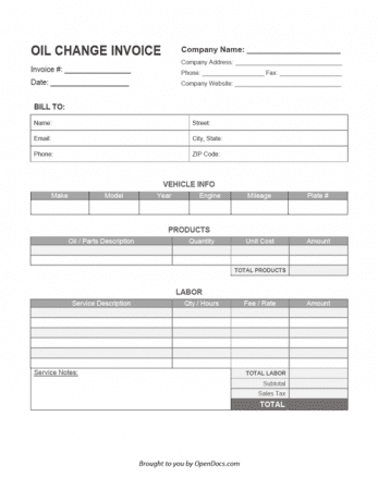 Free Oil Change Invoice Template PDF WORD EXCEL