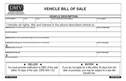 Free Oregon Motor Vehicle Bill of Sale Form PDF