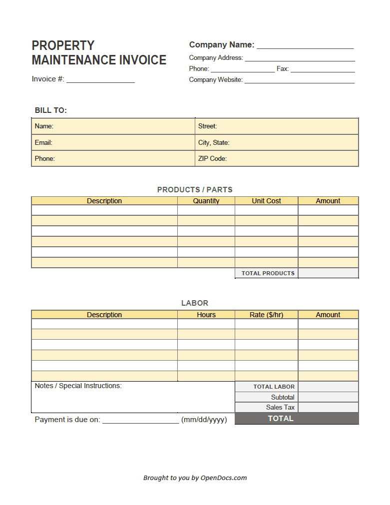 Free Property Maintenance Invoice Template PDF WORD EXCEL