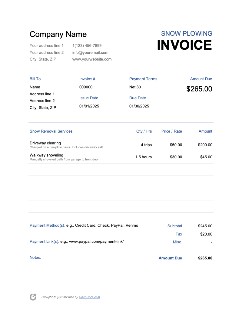 Free Snow Plowing Invoice Template | PDF | WORD | EXCEL