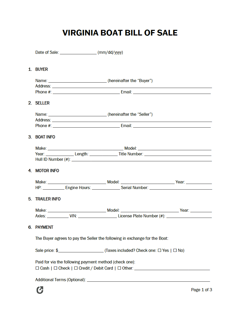 Free Virginia Bill of Sale Forms (5) PDF WORD RTF