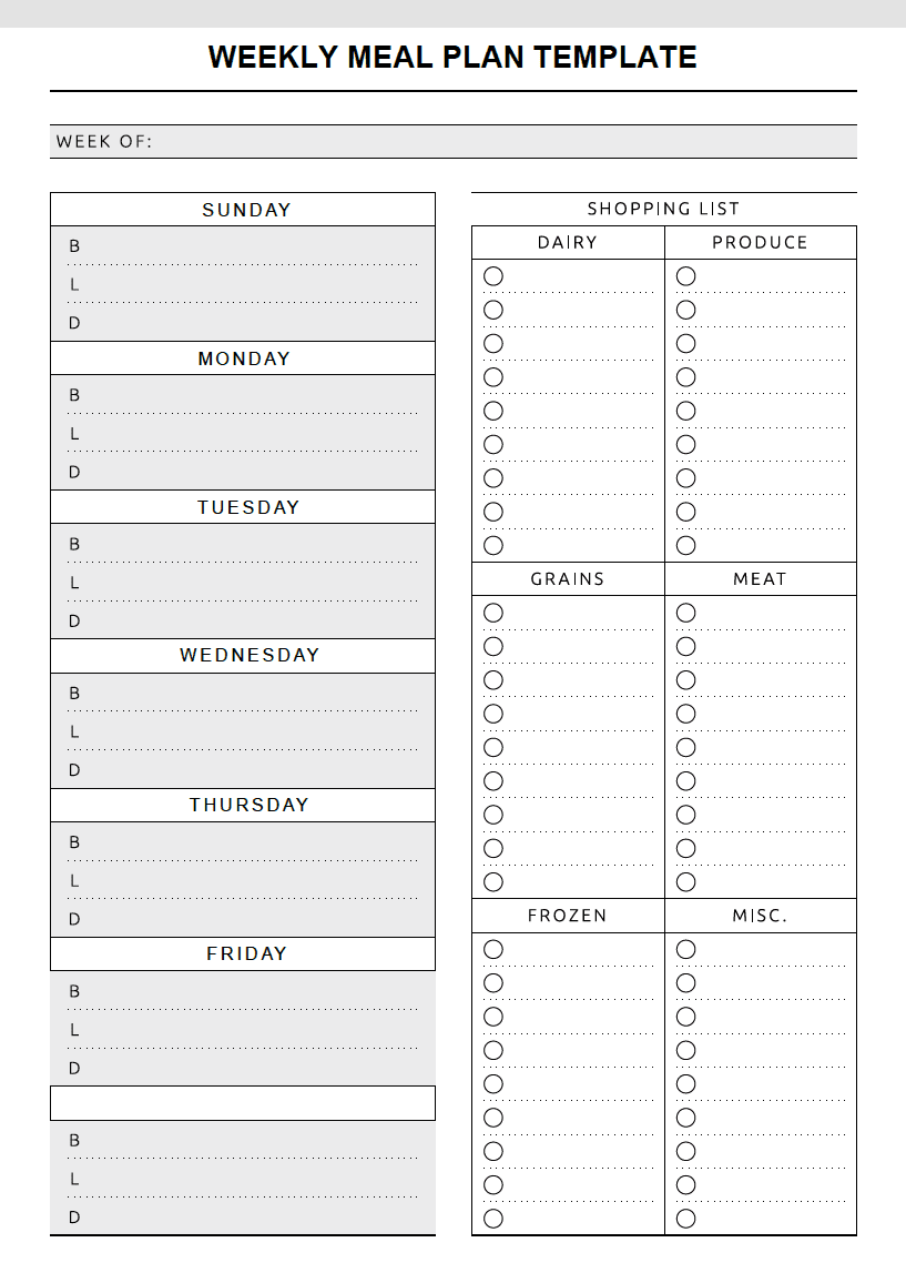 Menu Planner Template Excel