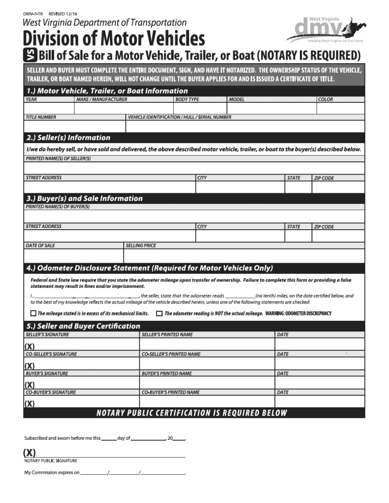 West Virginia Bill of Sale Forms preview